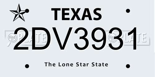 2DV3931 Texas License Plate