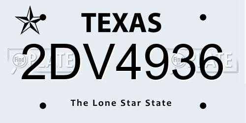2DV4936 Texas License Plate