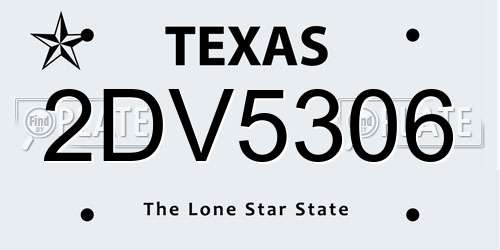2DV5306 Texas License Plate