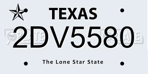 2DV5580 Texas License Plate