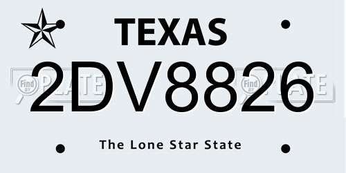 2DV8826 Texas License Plate