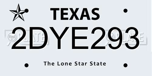 2DYE293 Texas License Plate