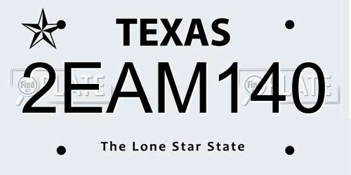 2EAM140 Texas License Plate