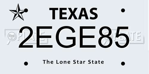 2EGE85 Texas License Plate