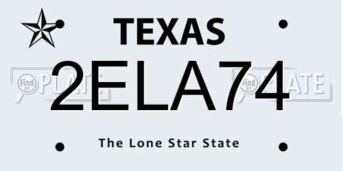 2ELA74 Texas License Plate