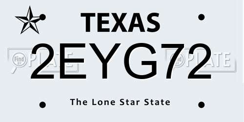 2EYG72 Texas License Plate