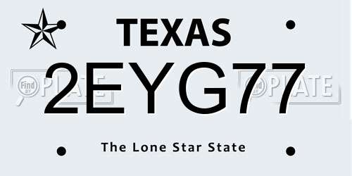 2EYG77 Texas License Plate