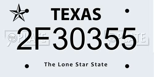 2F30355 Texas License Plate