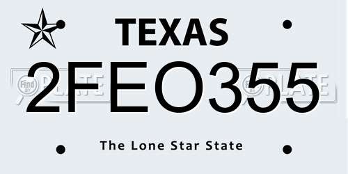 2FEO355 Texas License Plate