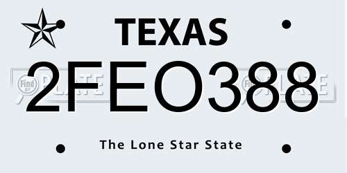 2FEO388 Texas License Plate