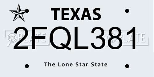 2FQL381 Texas License Plate