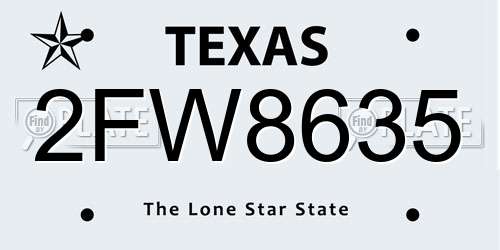 2FW8635 Texas License Plate