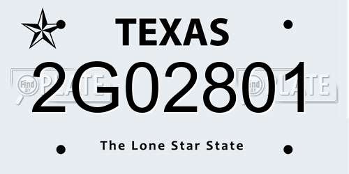 2G02801 Texas License Plate