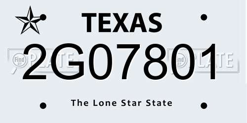 2G07801 Texas License Plate
