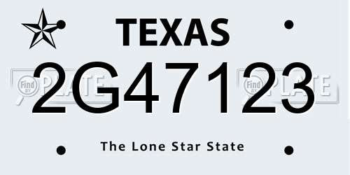 2G47123 Texas License Plate