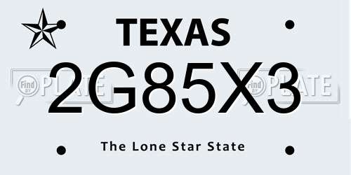 2G85X3 Texas License Plate