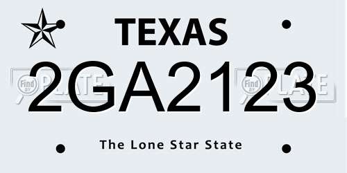 2GA2123 Texas License Plate