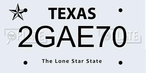 2GAE70 Texas License Plate