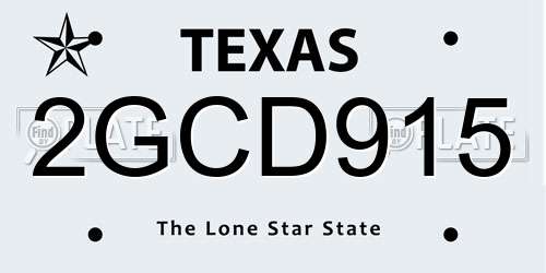 2GCD915 Texas License Plate