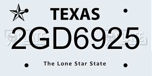 2GD6925 Texas License Plate