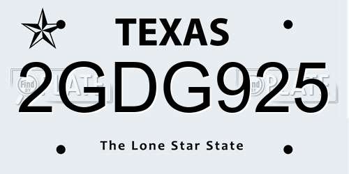 2GDG925 Texas License Plate