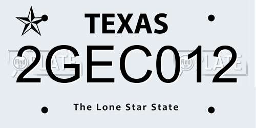 2GEC012 Texas License Plate