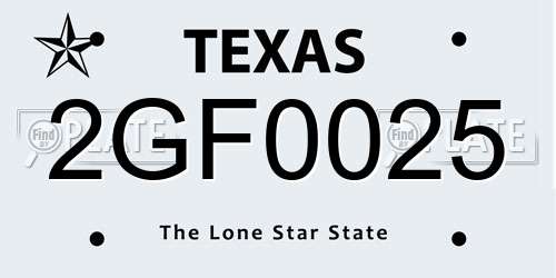 2GF0025 Texas License Plate