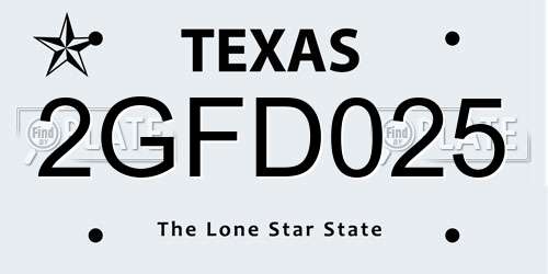 2GFD025 Texas License Plate