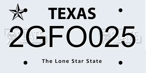2GFO025 Texas License Plate
