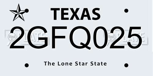 2GFQ025 Texas License Plate