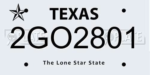 2GO2801 Texas License Plate
