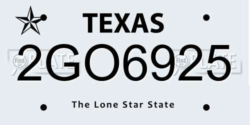 2GO6925 Texas License Plate