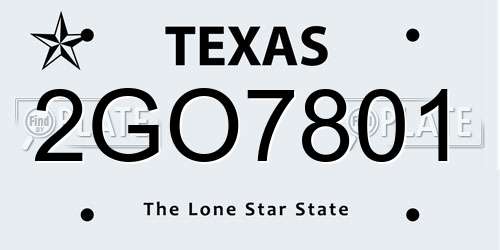 2GO7801 Texas License Plate
