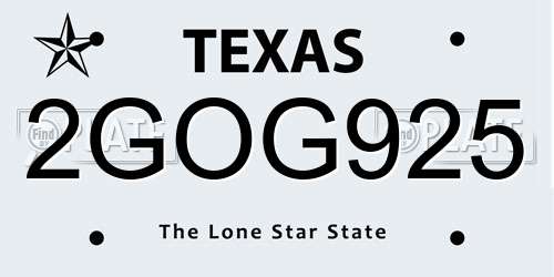 2GOG925 Texas License Plate