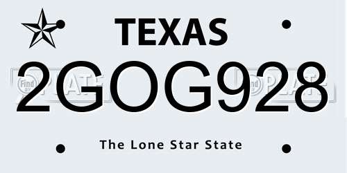 2GOG928 Texas License Plate