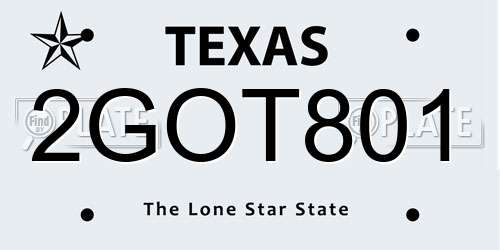 2GOT801 Texas License Plate