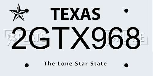 2GTX968 Texas License Plate