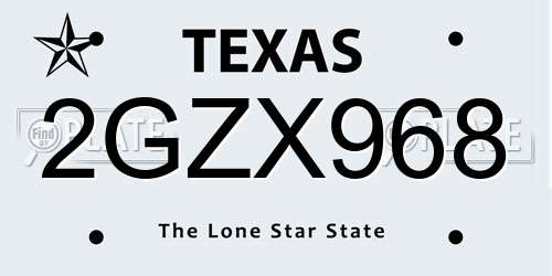 2GZX968 Texas License Plate