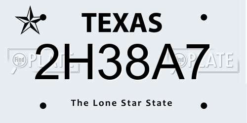 2H38A7 Texas License Plate