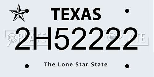 2H52222 Texas License Plate