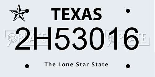 2H53016 Texas License Plate