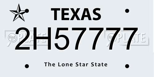 2H57777 Texas License Plate