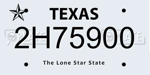 2H75900 Texas License Plate