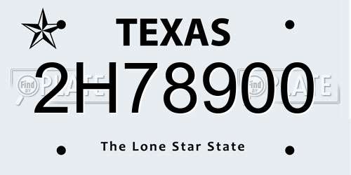 2H78900 Texas License Plate