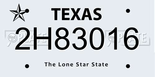 2H83016 Texas License Plate