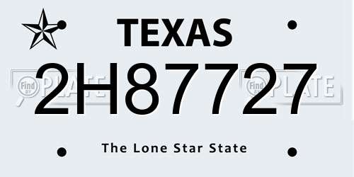 2H87727 Texas License Plate