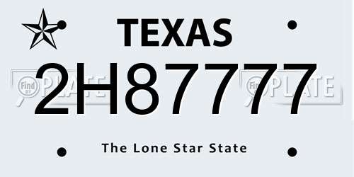 2H87777 Texas License Plate