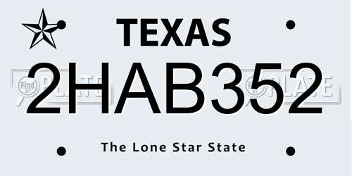 2HAB352 Texas License Plate