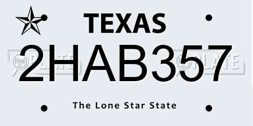2HAB357 Texas License Plate