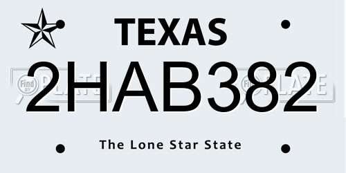 2HAB382 Texas License Plate